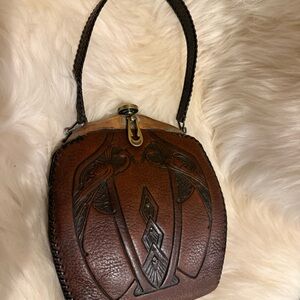 Jemco 1918 Antique  Art Nouveau Tooled Leather Handbag